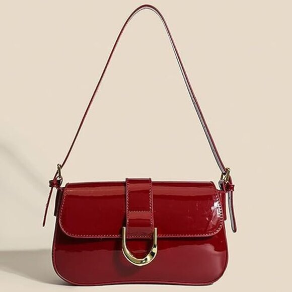 Trendy Small Red Patent Leather Hobo Crossbody Clutch for Women - Picture 6 of 6